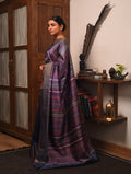 BEEJ Long Pallu Handwoven Tussar Silk Saree -  Indigo Blue - Vriksh Designs