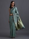 Zari Stripe Handwoven Tussar Silk Saree - Morning Green