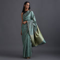 Zari Stripe Handwoven Tussar Silk Saree - Morning Green