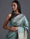 Zari Stripe Handwoven Tussar Silk Saree - Morning Green