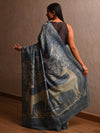 DABU TREE OF LIFE Tussar Silk Saree - Old Indigo Blue - Vriksh Designs