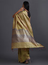 Zari Stripe Handwoven Tussar Silk Saree - Butterscotch Green