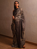 DABU TREE OF LIFE Peacock motif Tussar Silk Sari - cedar brown - Vriksh Designs