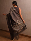 DABU TREE OF LIFE Peacock motif Tussar Silk Sari - cedar brown - Vriksh Designs