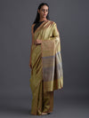 Zari Stripe Handwoven Tussar Silk Saree - Butterscotch Green