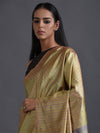 Zari Stripe Handwoven Tussar Silk Saree - Butterscotch Green