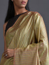 Zari Stripe Handwoven Tussar Silk Saree - Butterscotch Green