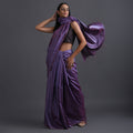 Zari Stripe Handwoven Tussar Silk Saree - Romantic Violet - Vriksh Designs