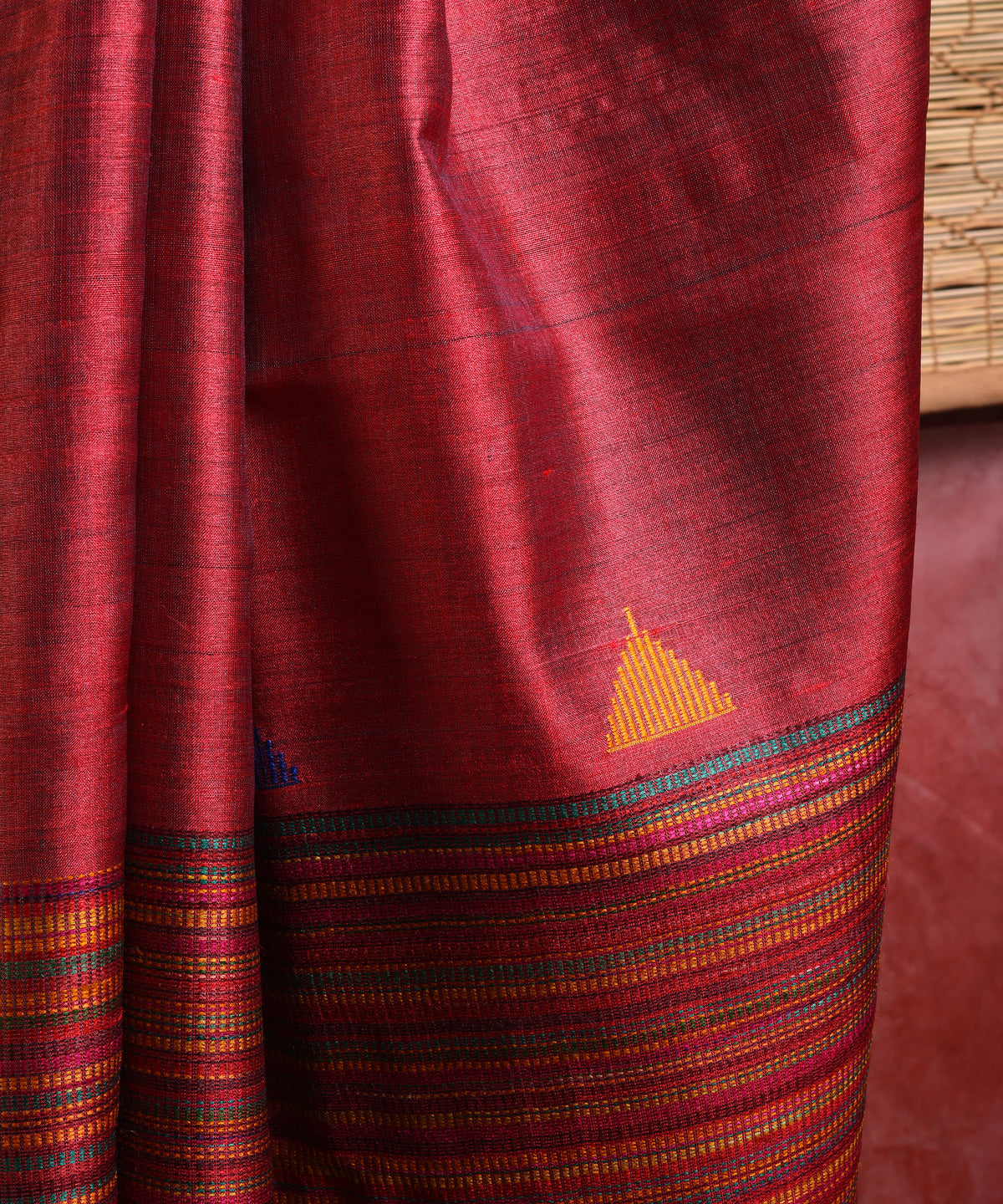 Ikat Tussar Satrang Handwoven Silk Saree - Wine Maroon