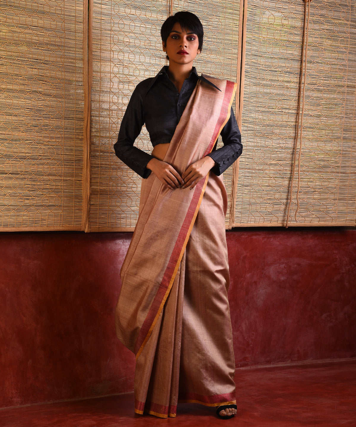DHAAN Handwoven Tussar Silk Saree - Cream - Vriksh Designs