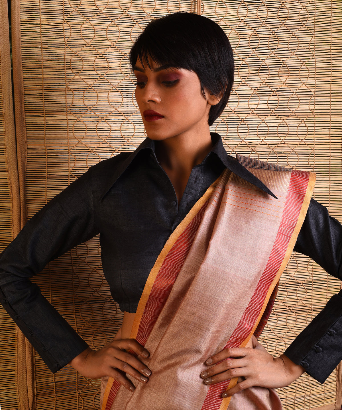 DHAAN Handwoven Tussar Silk Saree - Cream - Vriksh Designs