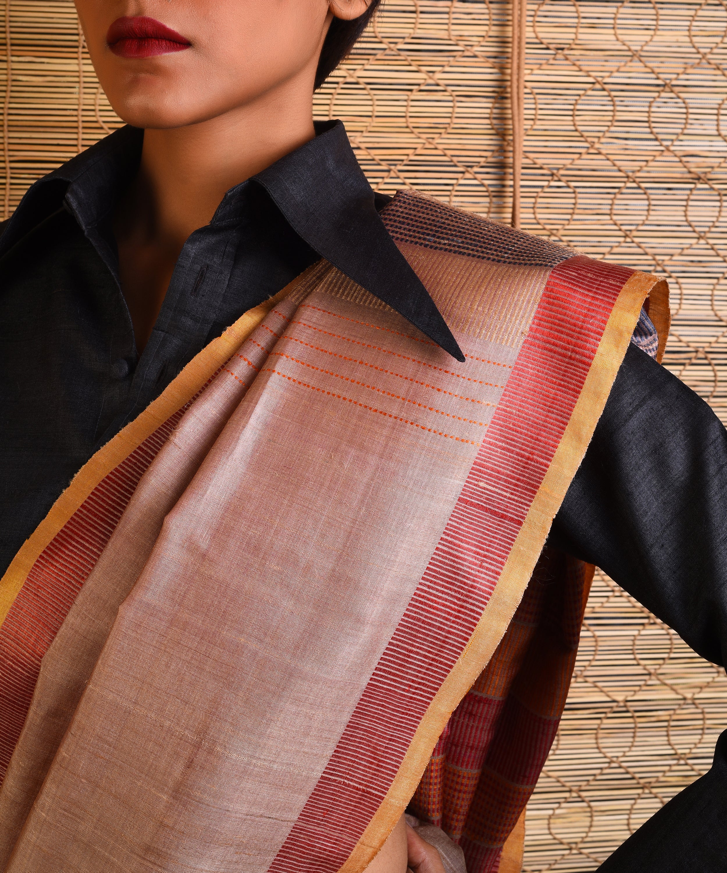 DHAAN Handwoven Tussar Silk Saree - Cream - Vriksh Designs