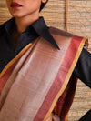 DHAAN Handwoven Tussar Silk Saree - Cream - Vriksh Designs