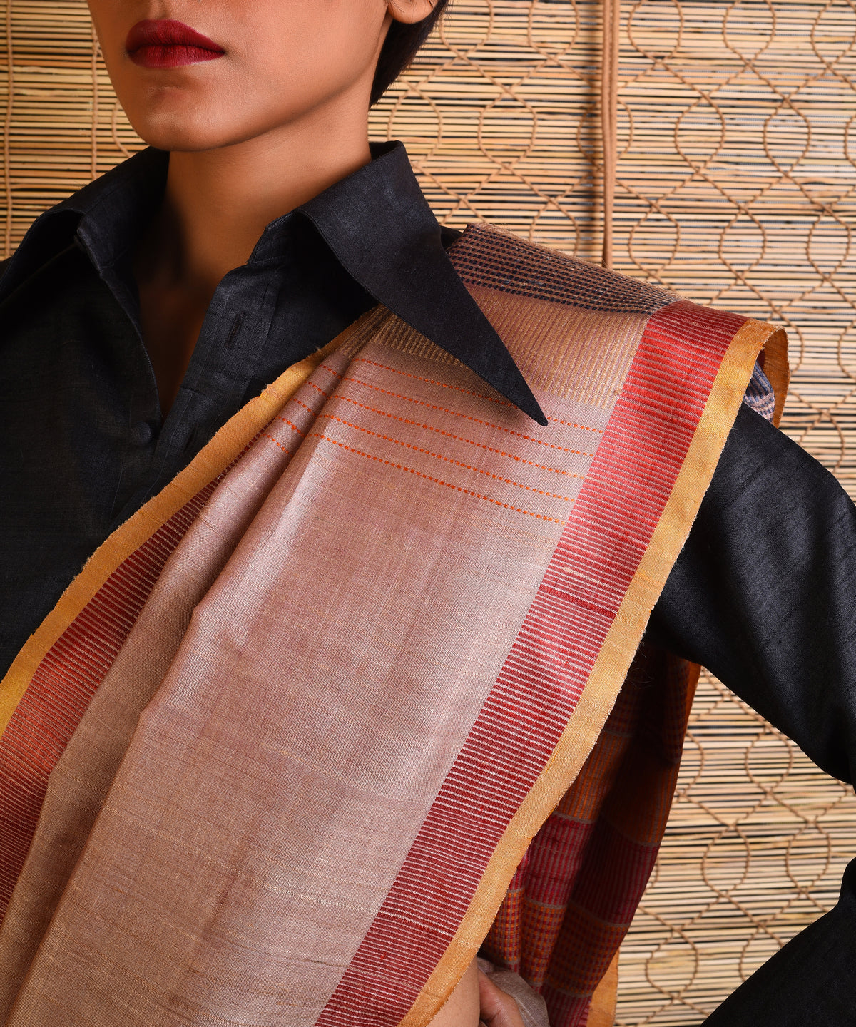 DHAAN Handwoven Tussar Silk Saree - Cream - Vriksh Designs