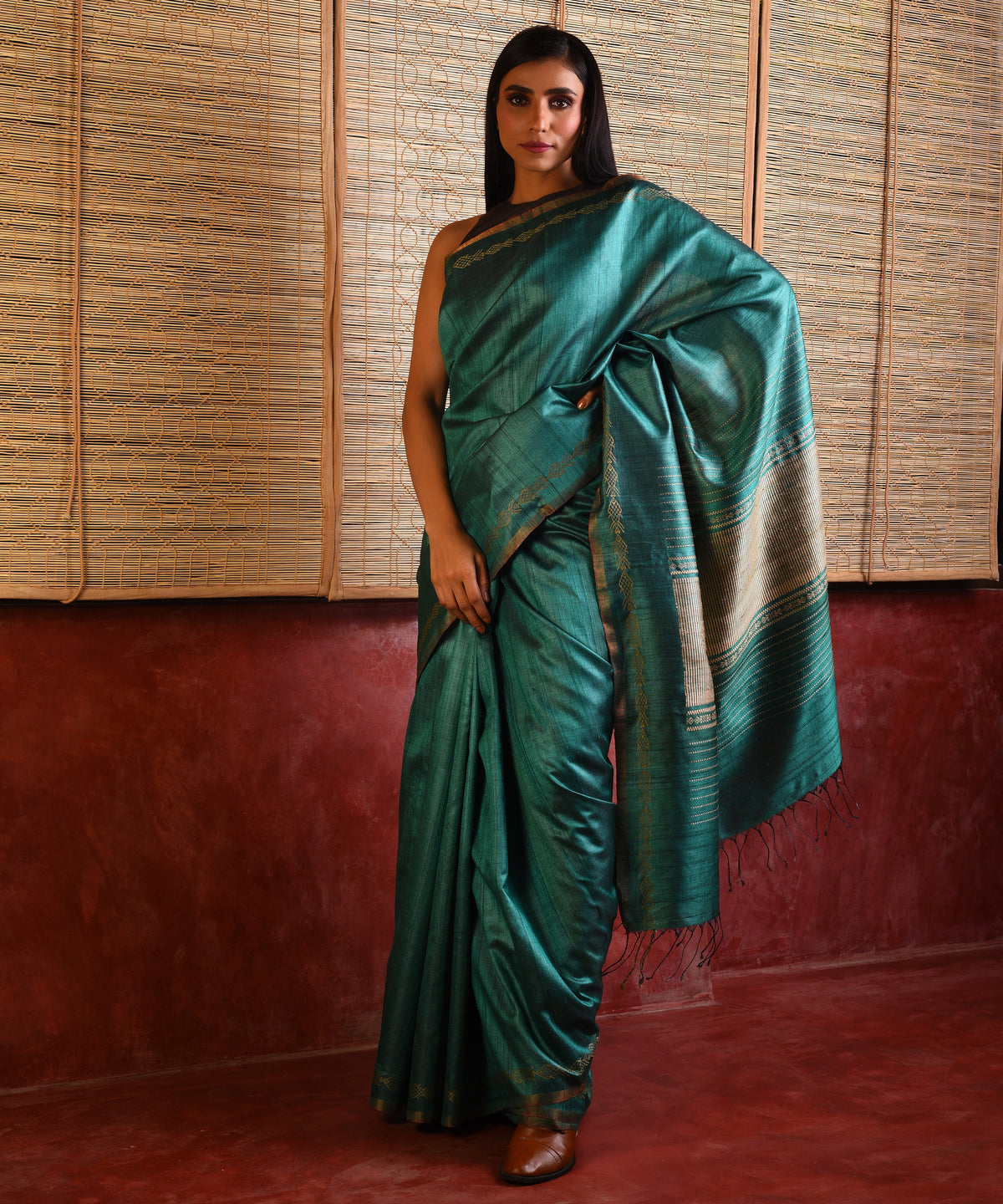 MACHLI (FISH) Tussar Silk Sari - Jade Green