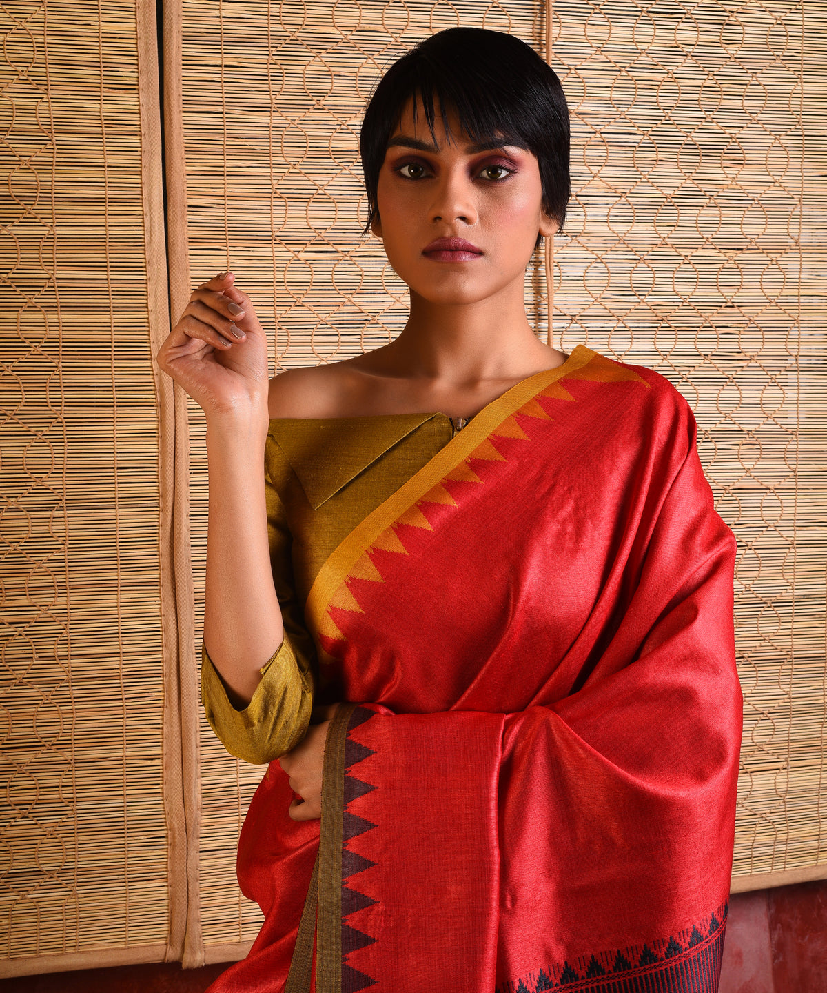 KUMBHA Handwoven Tussar Silk Saree - Red