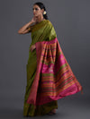 NAVAGUNJARA Handwoven Tussar Silk Sari -  Lemon green