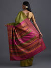 NAVAGUNJARA Handwoven Tussar Silk Sari -  Lemon green