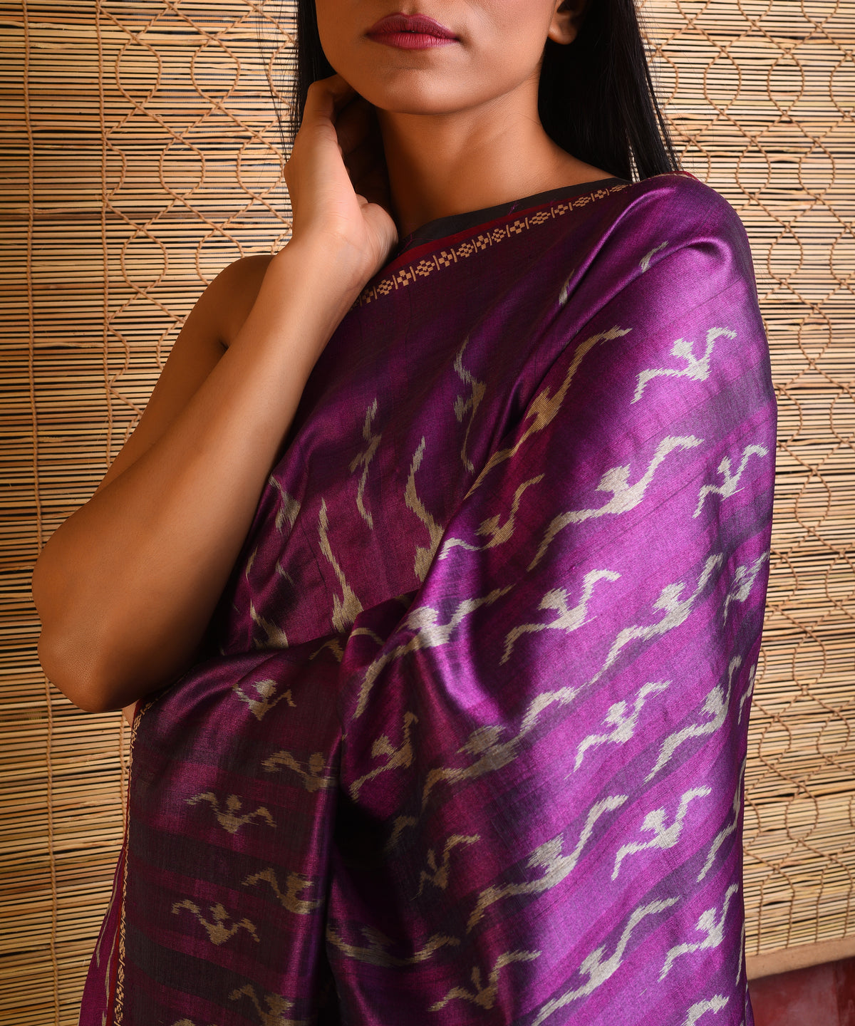 IKAT Tussar Badal Long Pallu Handwoven Silk Sari - Voilet