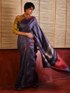 DHAAN Handwoven Tussar Silk Saree - Space Blue - Vriksh Designs