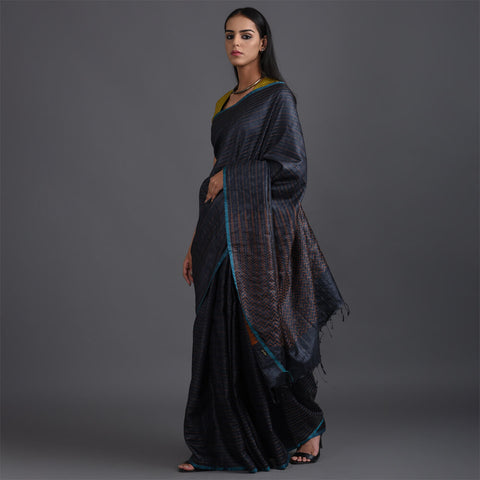 TEER Handwoven Tussar Silk Saree - Black