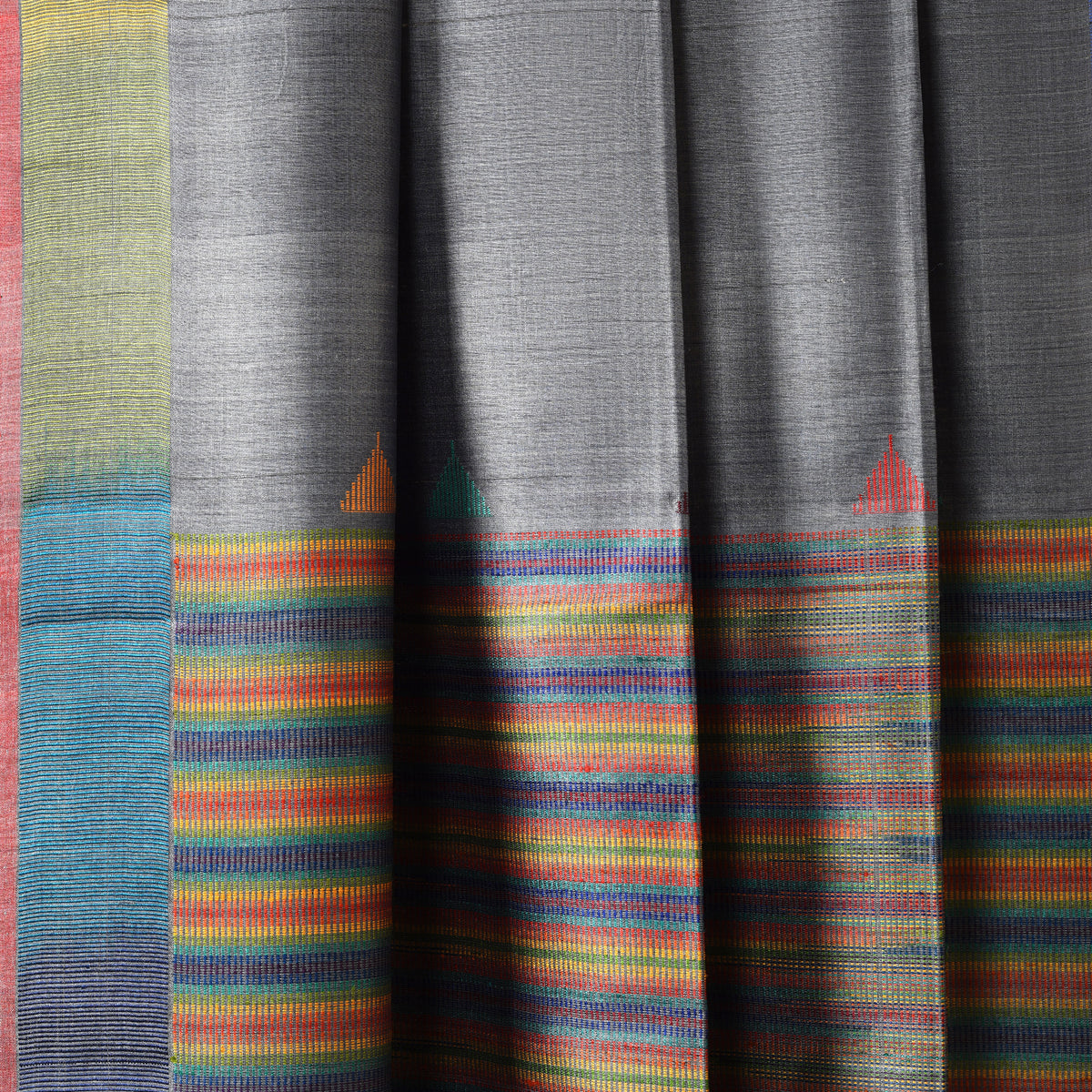 Ikat Tussar Satrang Silk Sari - Iron Grey