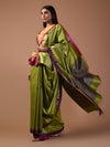 KUMBHA Handwoven Tussar Silk Saree - Olive Green