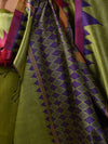 KUMBHA Handwoven Tussar Silk Saree - Olive Green