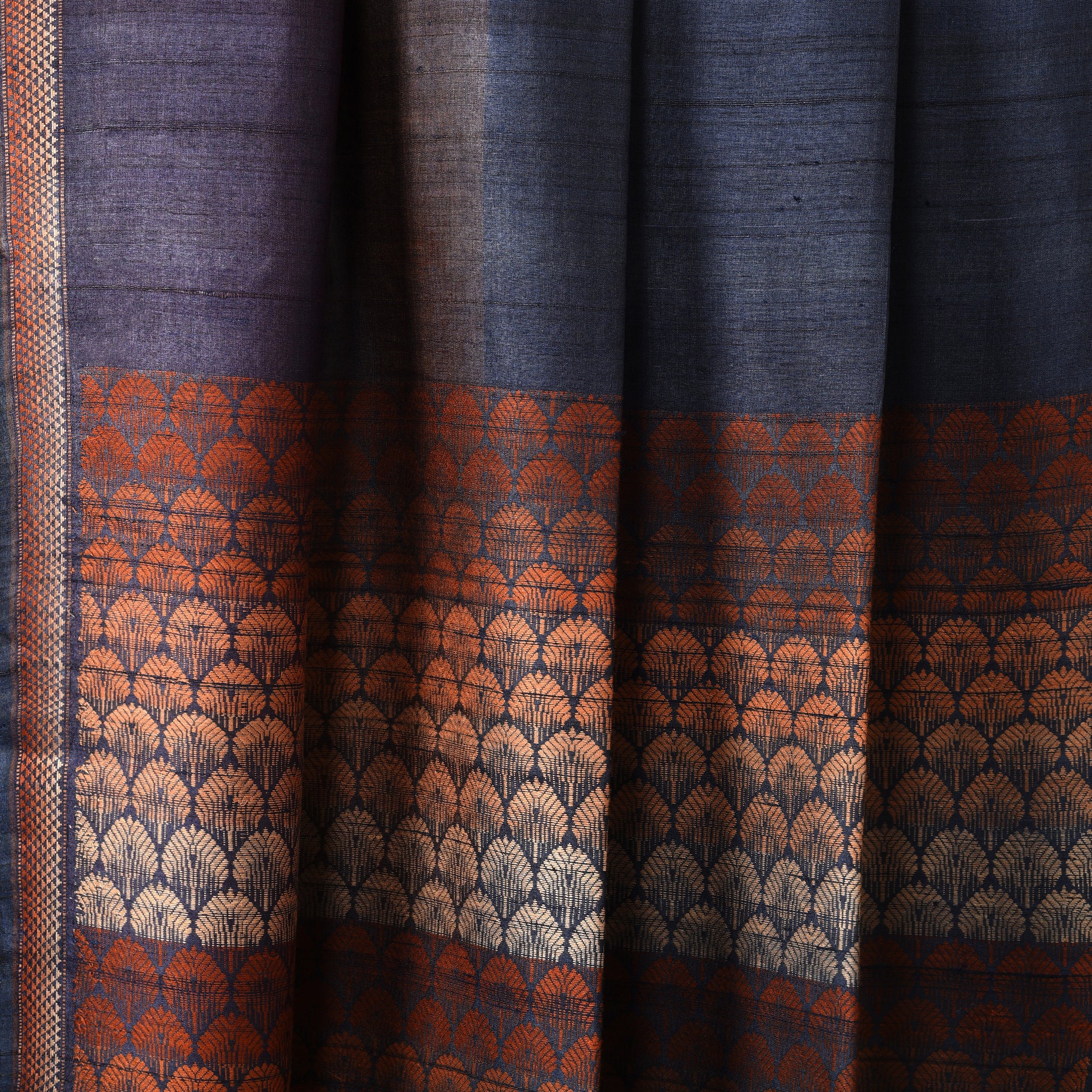 JHOTI Handwoven Tussar Silk Saree - Navy Blue