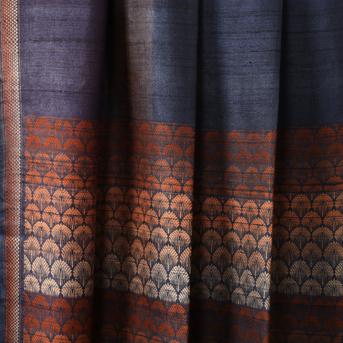 JHOTI Handwoven Tussar Silk Saree - Navy Blue