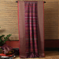 BEEJ Long Pallu Handwoven Tussar Silk Saree - Velvet Burgundy