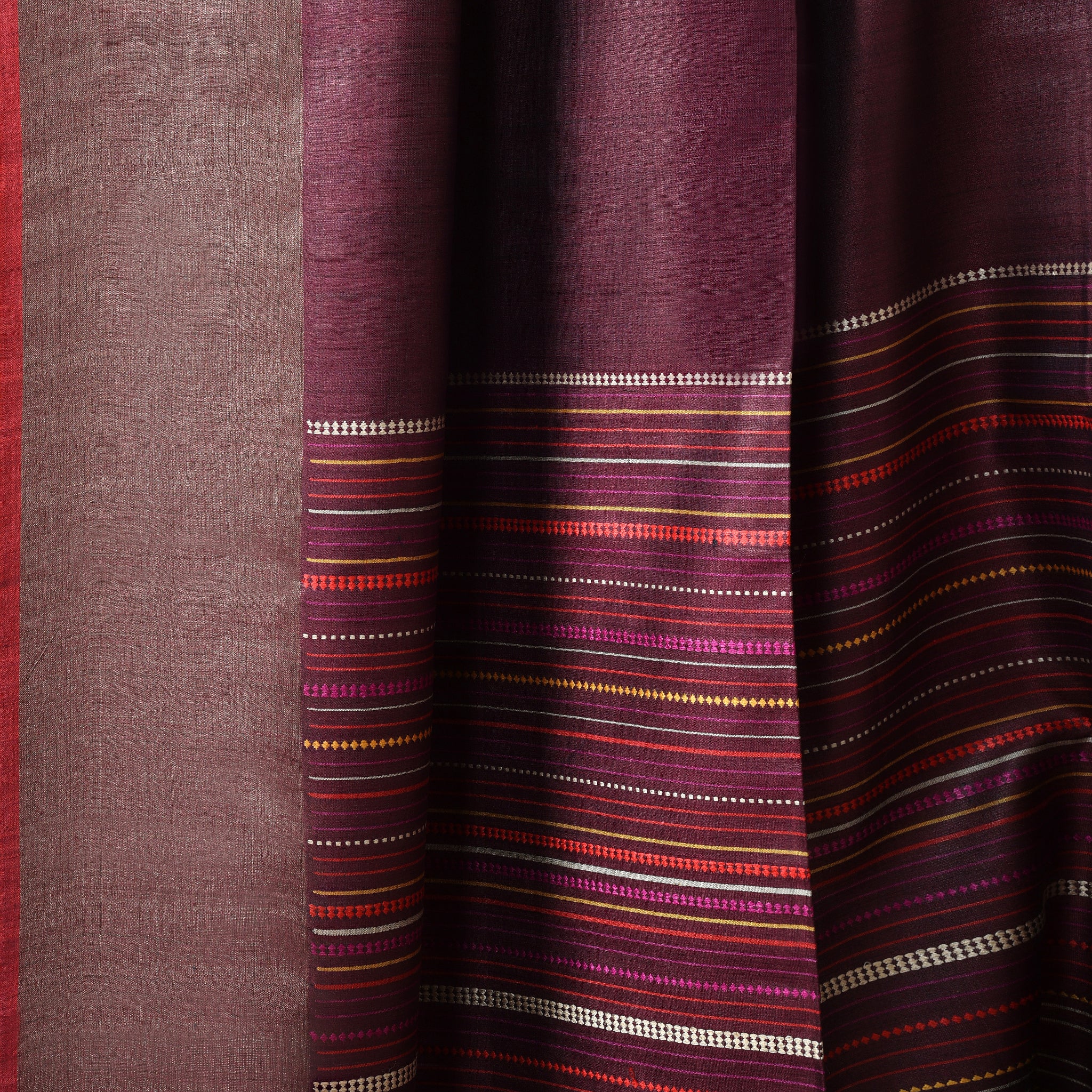 BEEJ Long Pallu Handwoven Tussar Silk Saree - Velvet Burgundy