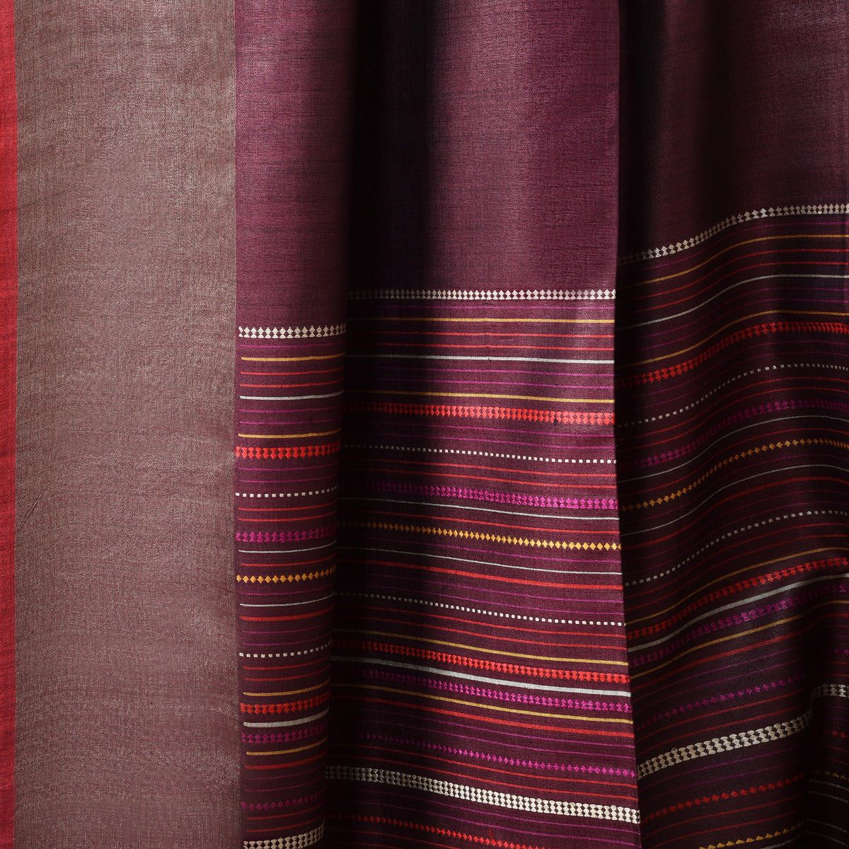 BEEJ Long Pallu Handwoven Tussar Silk Saree - Velvet Burgundy