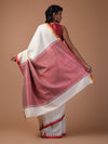 DESI KUMBHA Tussar/Cotton Handwoven Saree - Ivory Golden Red Border