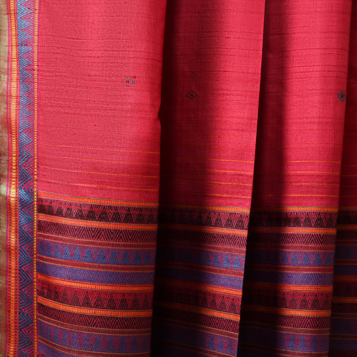 DONGRIA Handwoven Tussar Silk Saree - Deep pink