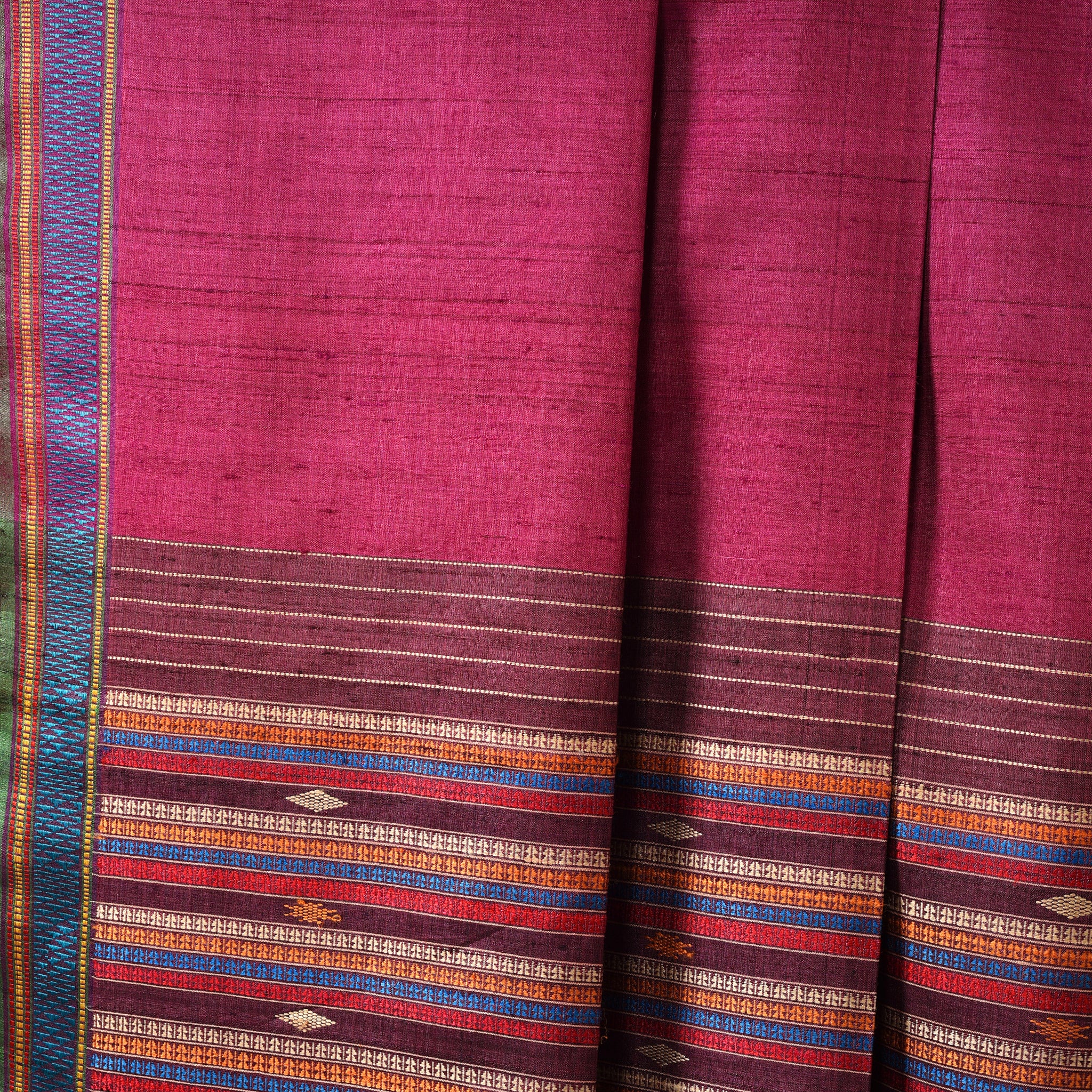BOMKAI Handwoven Tussar Silk Saree - Deep pink