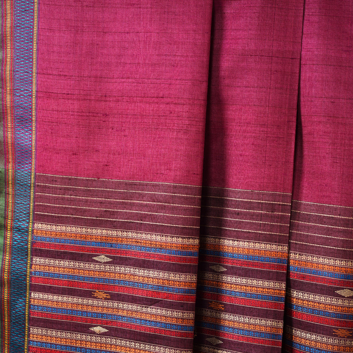 BOMKAI Handwoven Tussar Silk Saree - Deep pink