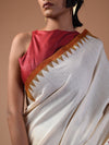 DESI KUMBHA Tussar/Cotton Handwoven Saree - Ivory Golden Red Border