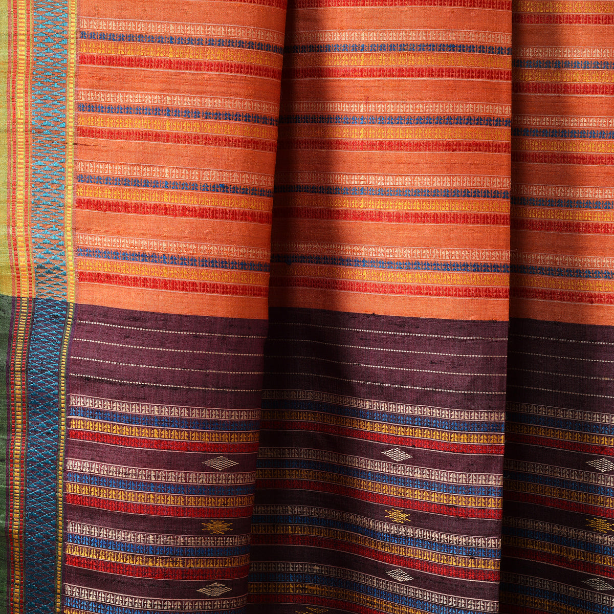 BOMKAI Long Pallu Handwoven Tussar Silk Saree | Rust orange