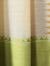 DESI KUMBHA Handwoven Tussar/Cotton Saree - Ivory Gold Green Border - Vriksh Designs