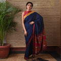 SAGAR Handwoven Tussar Silk Saree - Navy blue