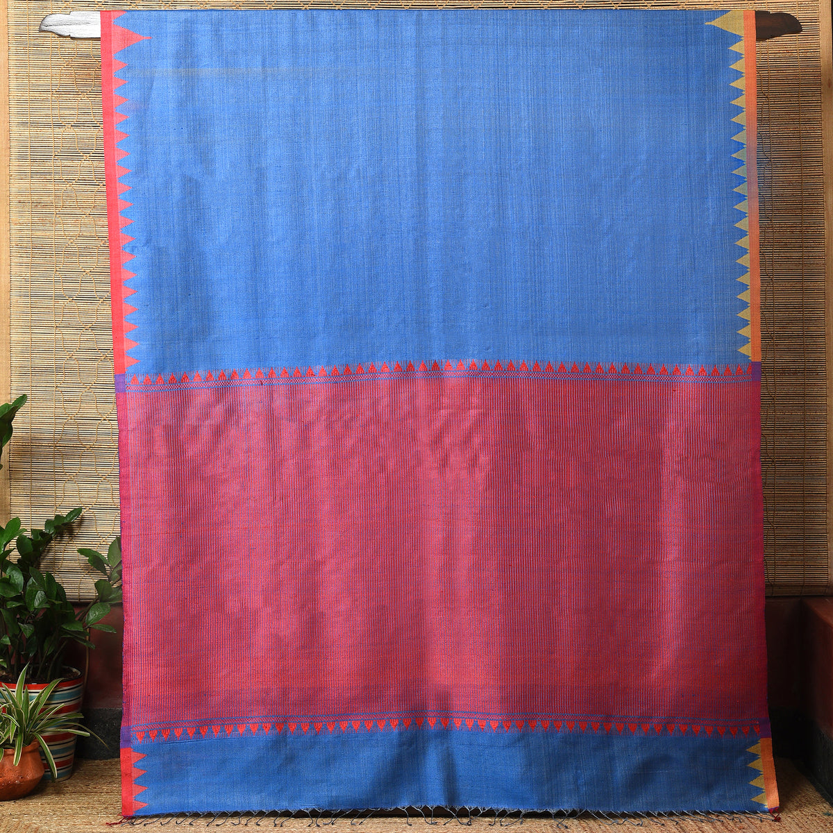 KUMBHA Handloom Tussar Silk Sari - Cornflower blue