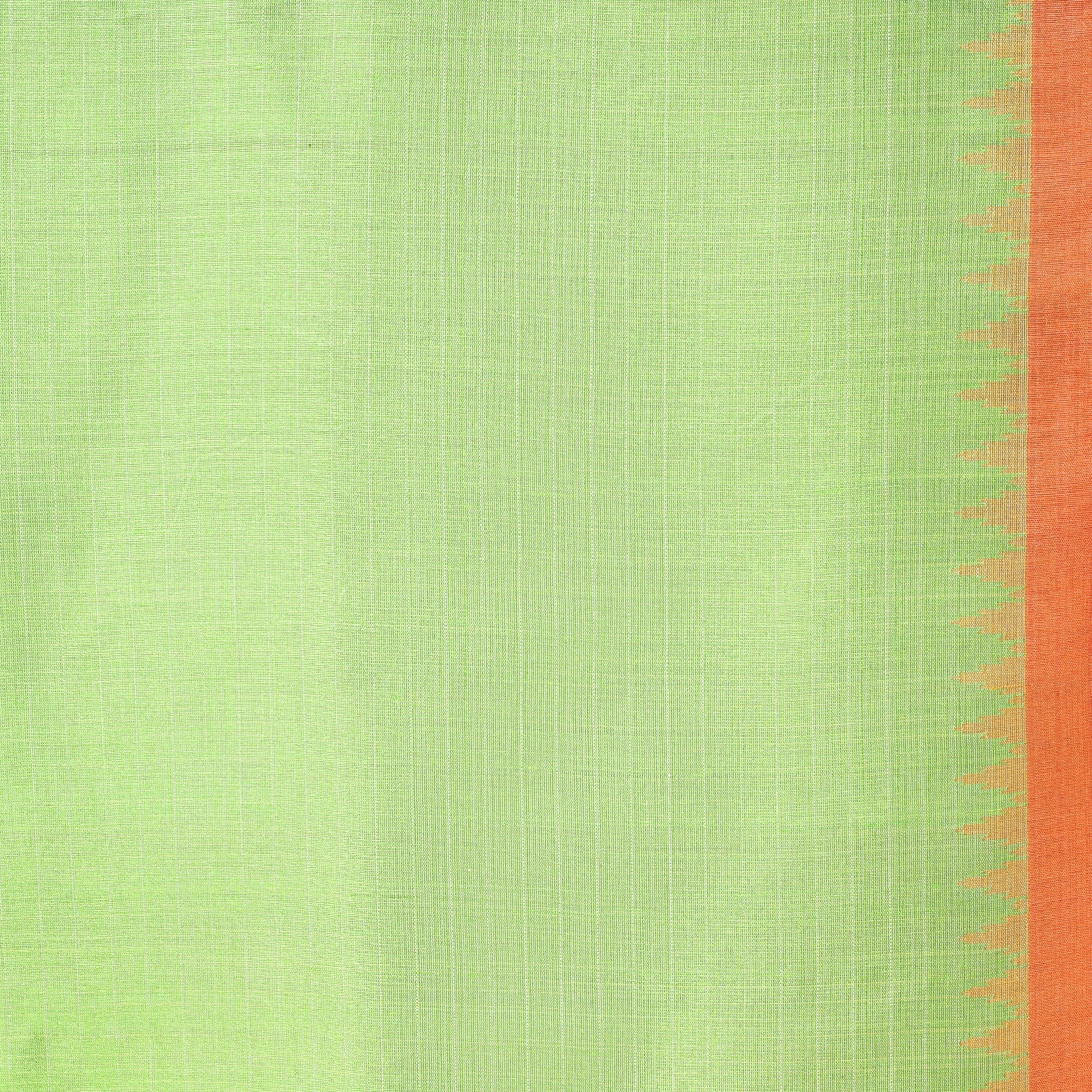 DESI KUMBHA Handwoven Tussar/Cotton Saree - Ivory Gold Green Border - Vriksh Designs