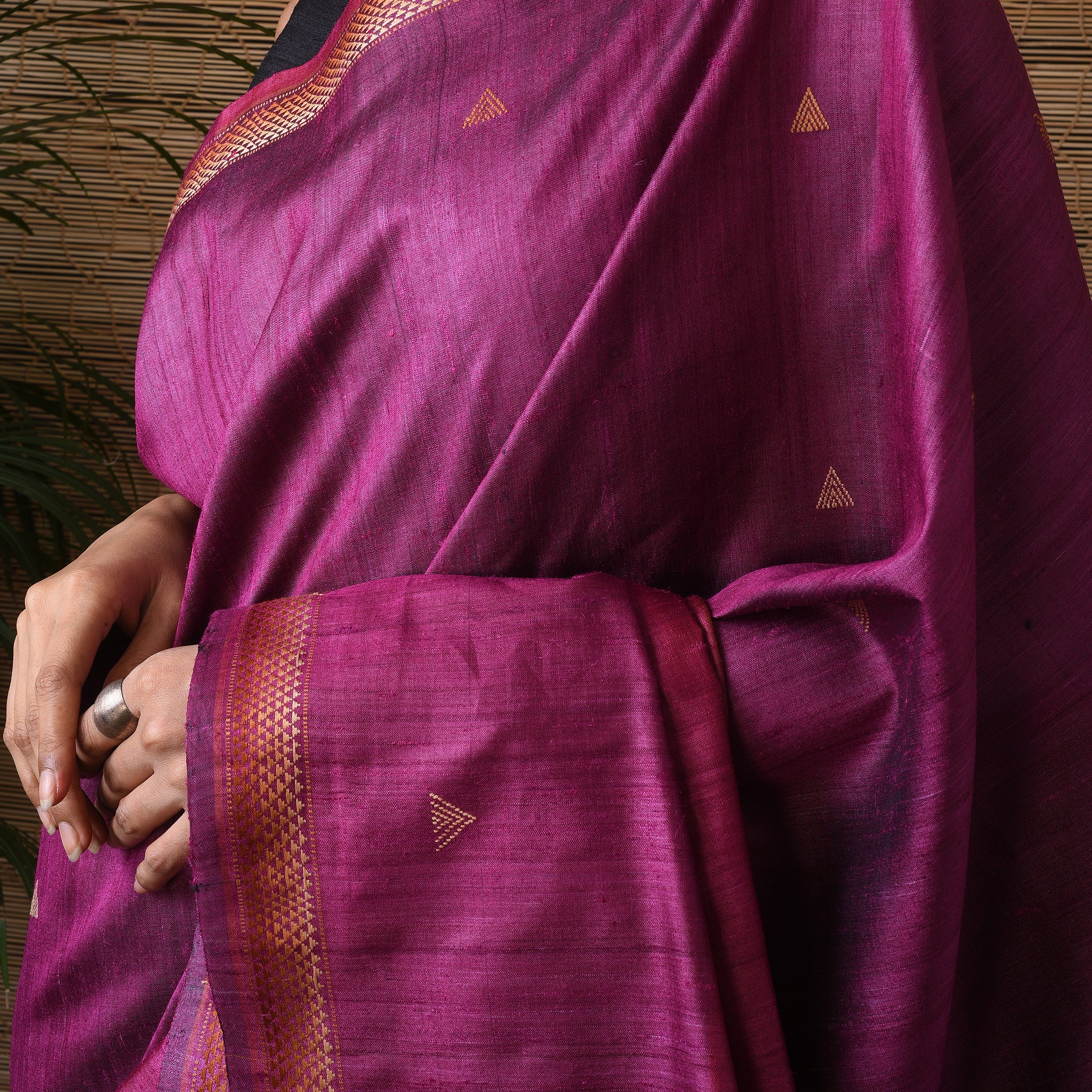 BHOR Handwoven Tussar Silk Saree - Magenta