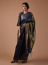 ZARI BUTI Handwoven Tussar Silk Saree - Black Gold