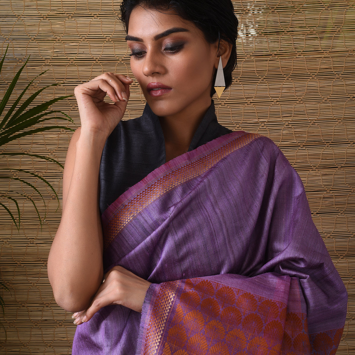 JHOTI Handwoven Tussar Silk Saree - Lilac Purple