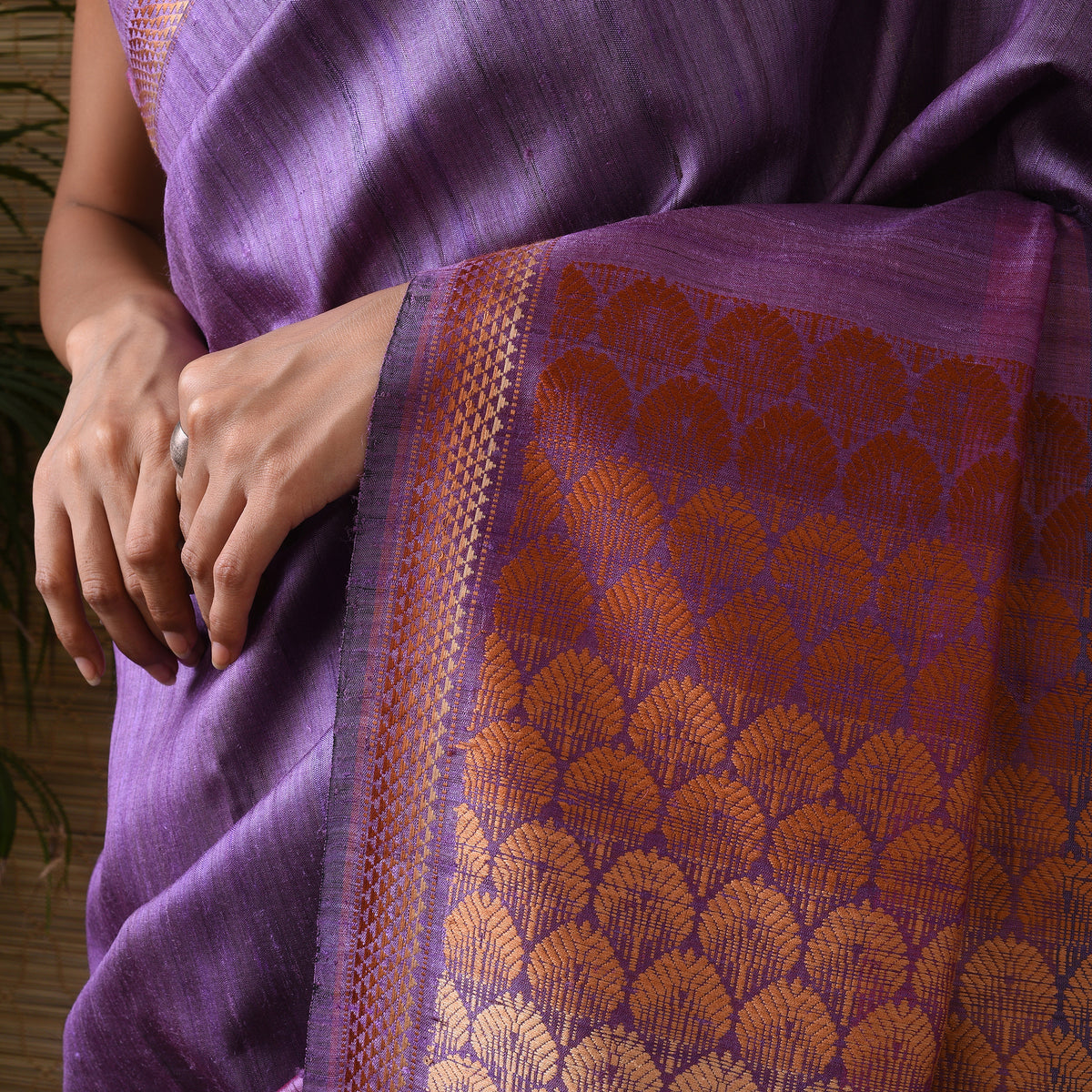 JHOTI Handwoven Tussar Silk Saree - Lilac Purple