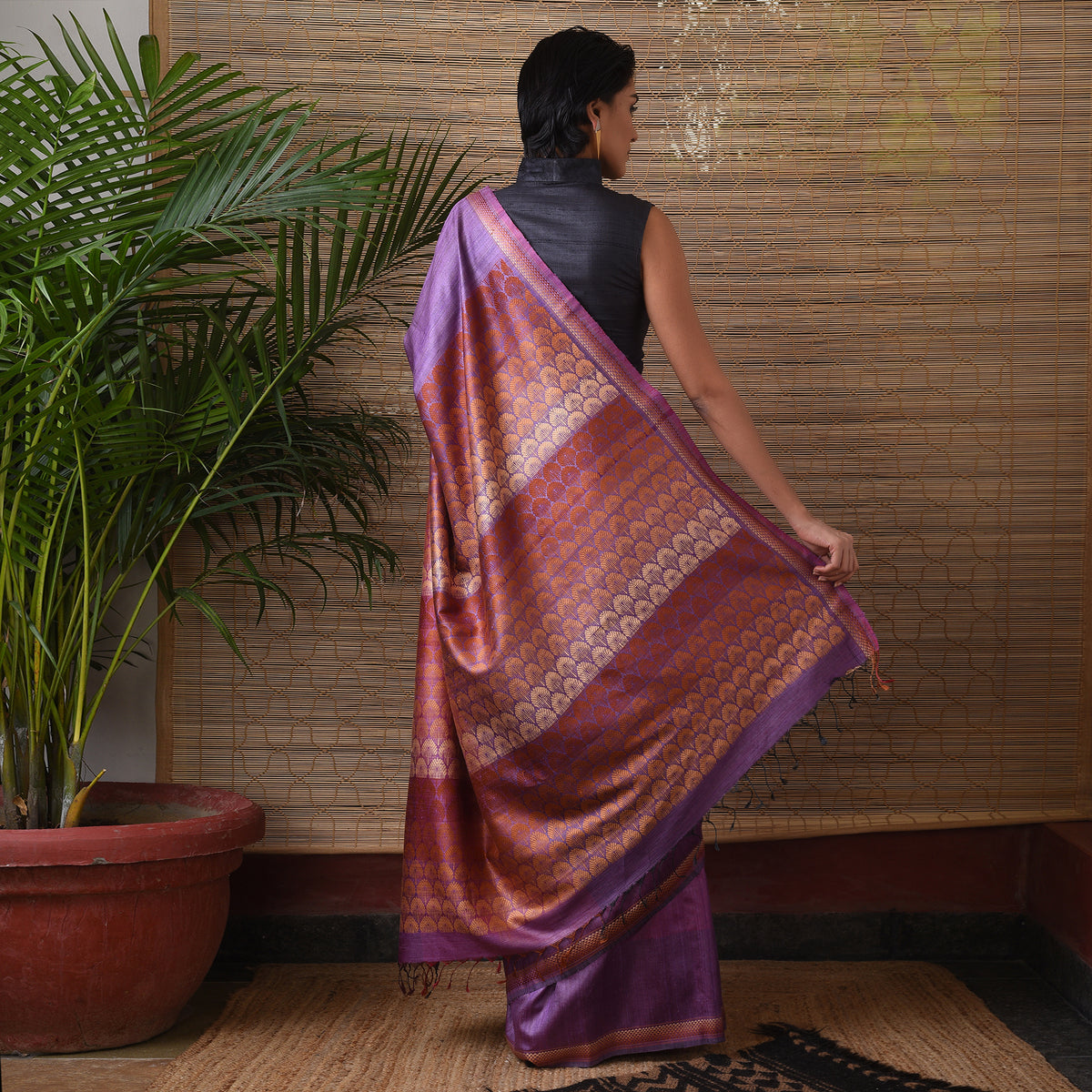 JHOTI Handwoven Tussar Silk Saree - Lilac Purple