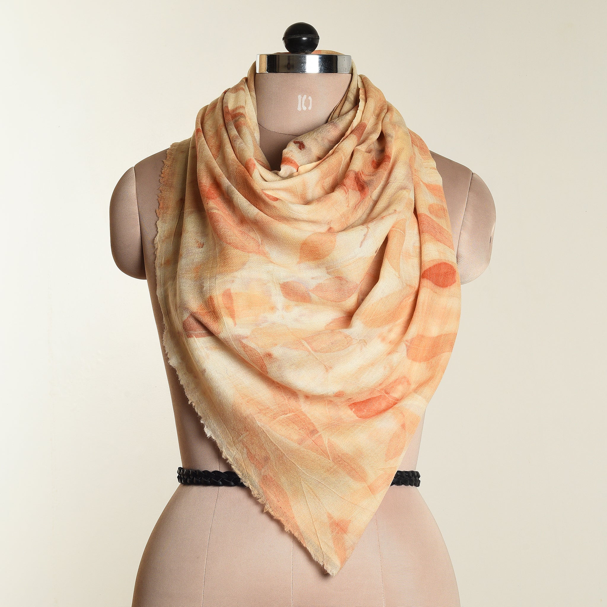 Eco print Woolen Scarf - Light orange