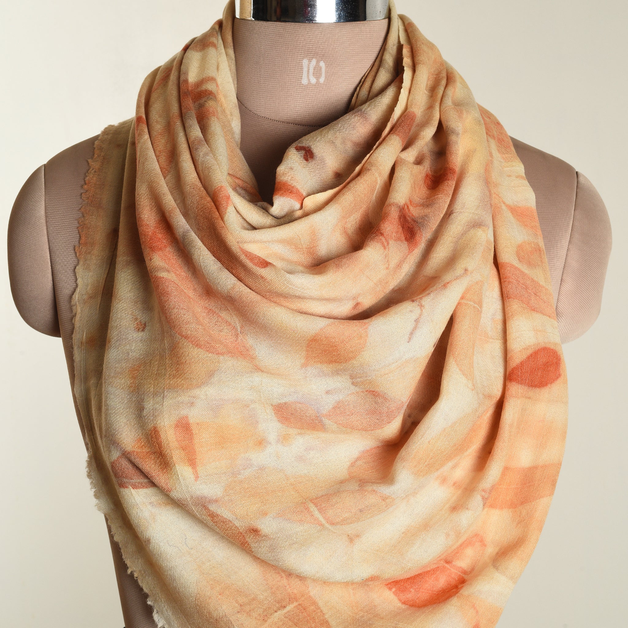 Eco print Woolen Scarf - Light orange
